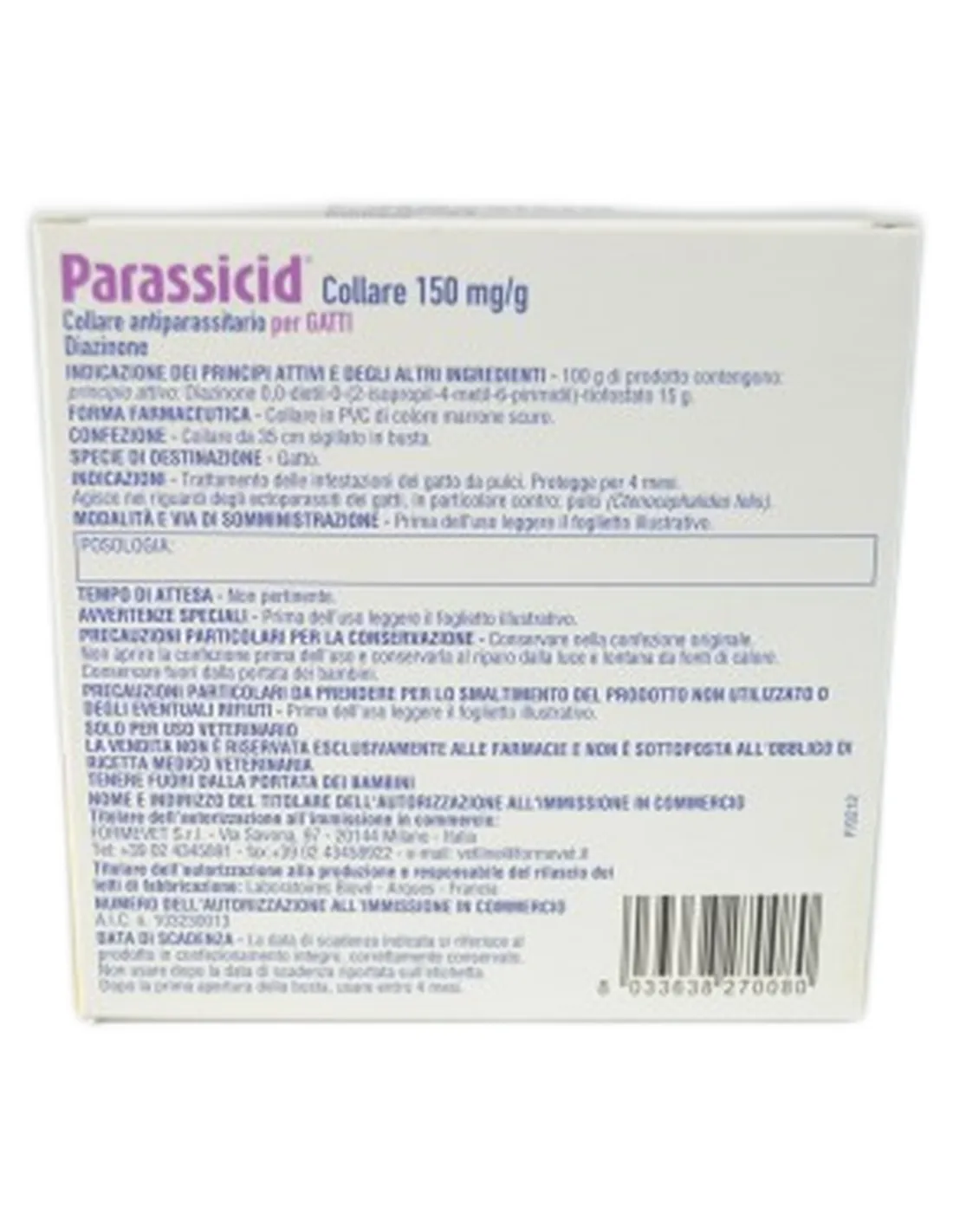 Parassicid collare antiparassitario per gatti Formevet  