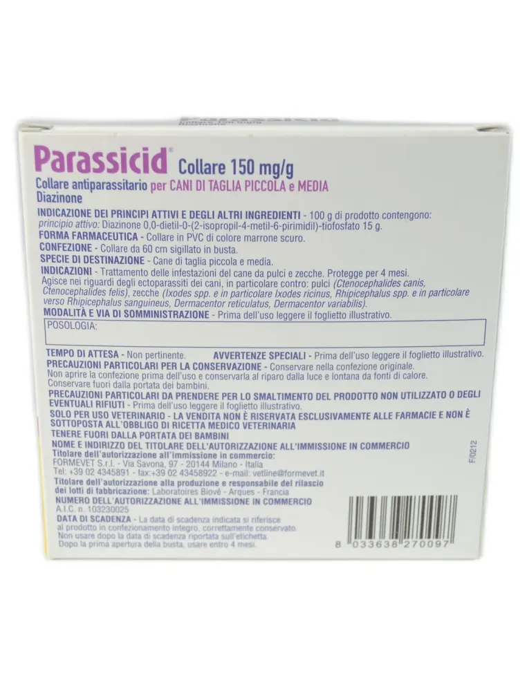 Parassicid Collare per cani di taglia piccola e media Formevet 60 cm  