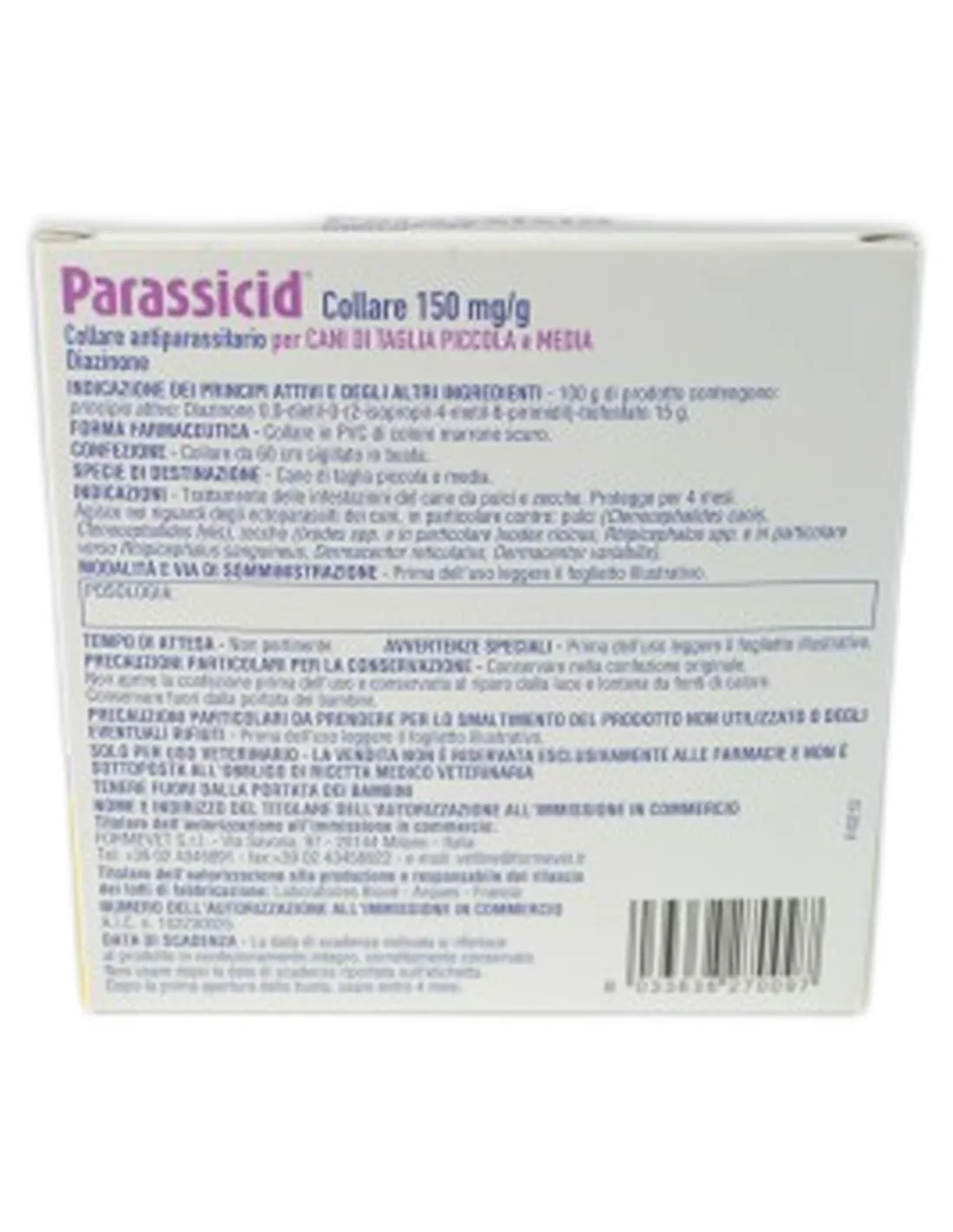 Parassicid Collare per cani di taglia piccola e media Formevet 60 cm  