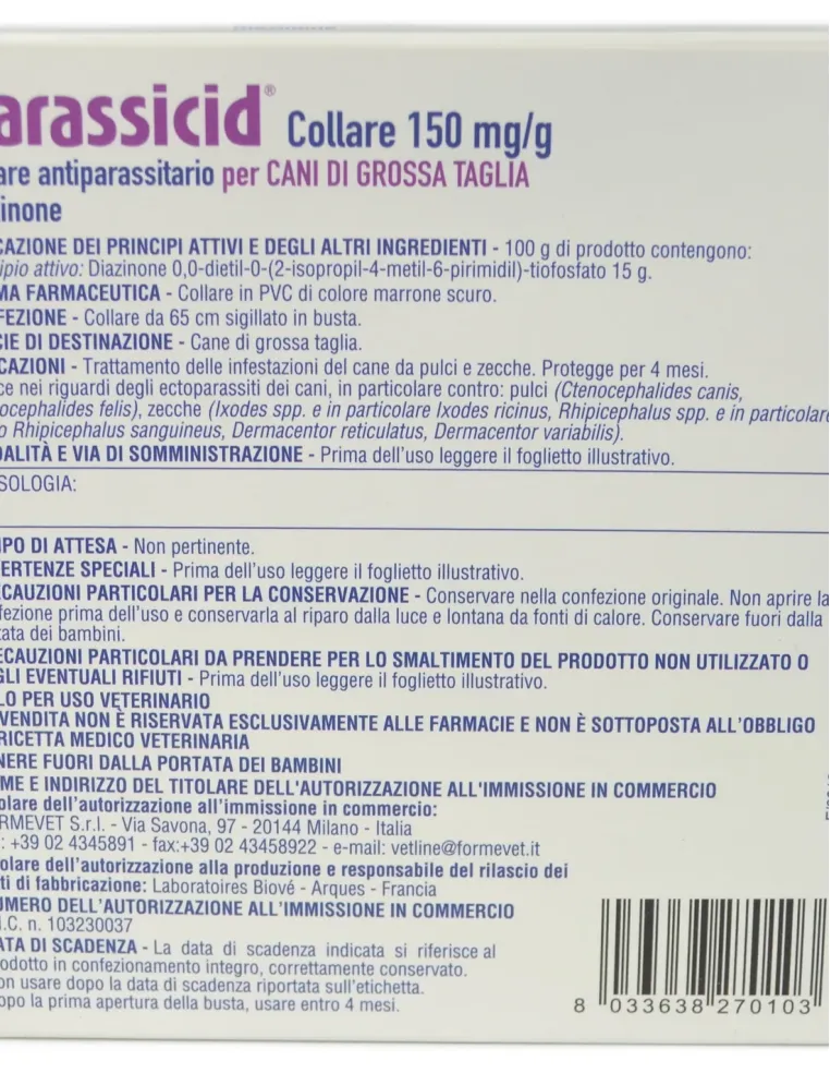 Parassicid Collare per cani di taglia grande Formevet 65 cm  