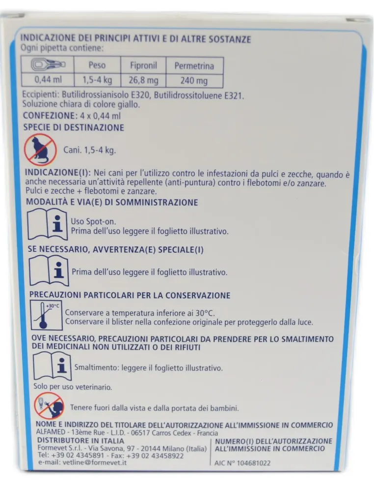 Fipratix spot-on per cani Formevet spot-on 4 pipette da 0,44 ml  