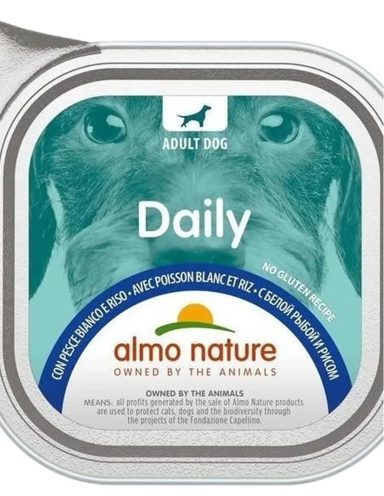 Almo nature pfc daily menu cane adult con pesce bianco e riso 100 gr  