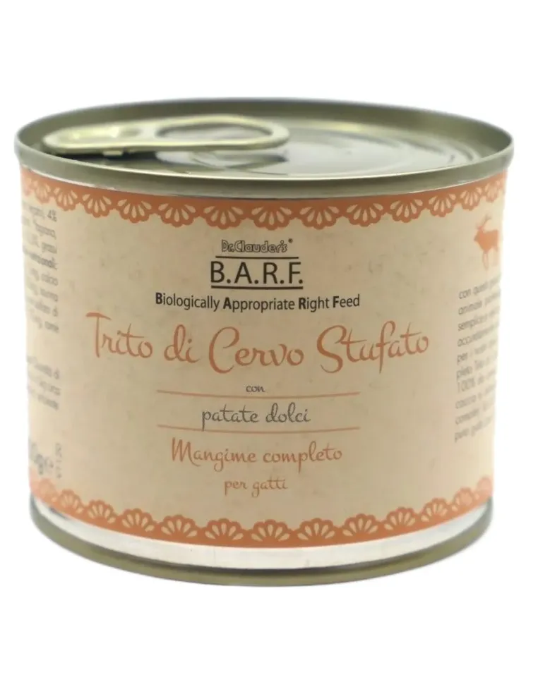 Dr.Clauder's Barf menu completo gatto Trito di cervo con patate dolci 200 gr  
