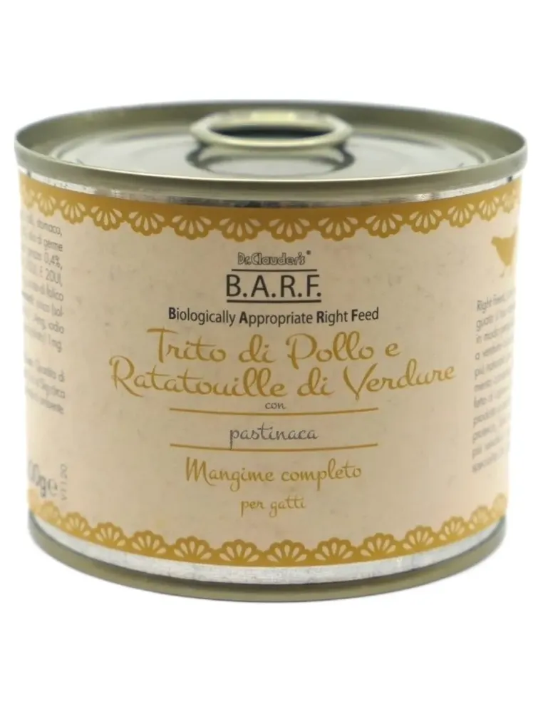 Dr.Clauder's Barf menu completo gatto Trito di pollo e ratatouille di verdure con pastinaca 200 gr  