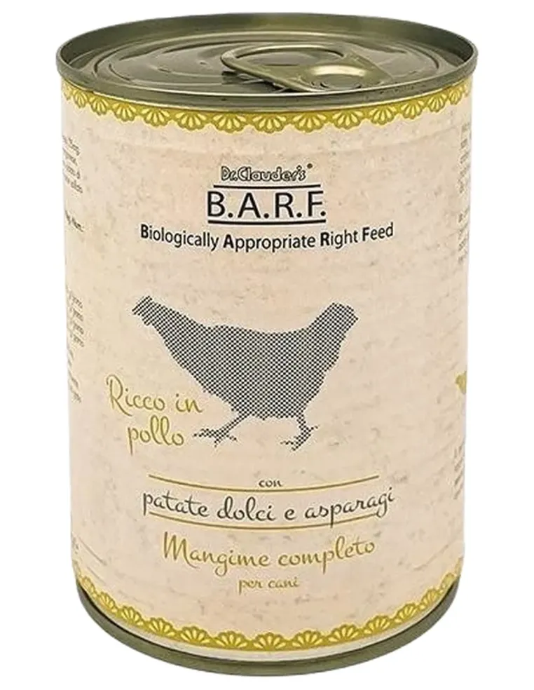 Dr.Clauder's Barf menu completo cane trito di pollo con patate dolci e asparagi 400 gr  