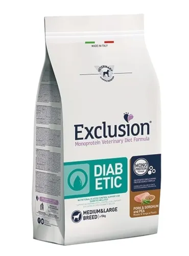 Exclusion diet formula diabetic maiale sorgo e piselli medium large breed 12 kg  