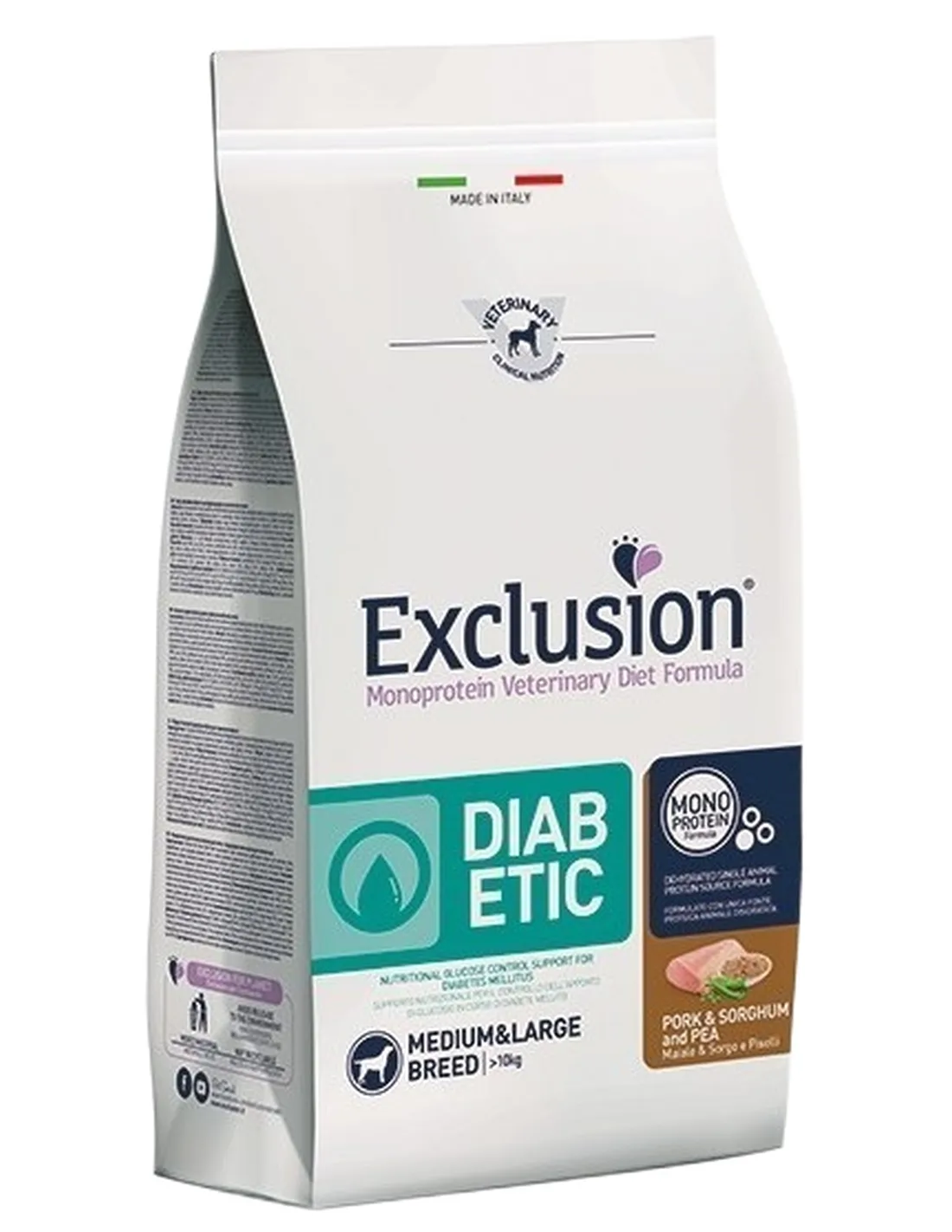 Exclusion diet formula diabetic maiale sorgo e piselli medium large breed 12 kg  