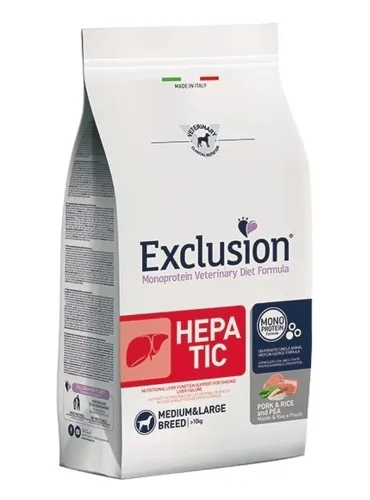Exclusion diet formula hepatic maiale riso e piselli medium large breed 12 kg
