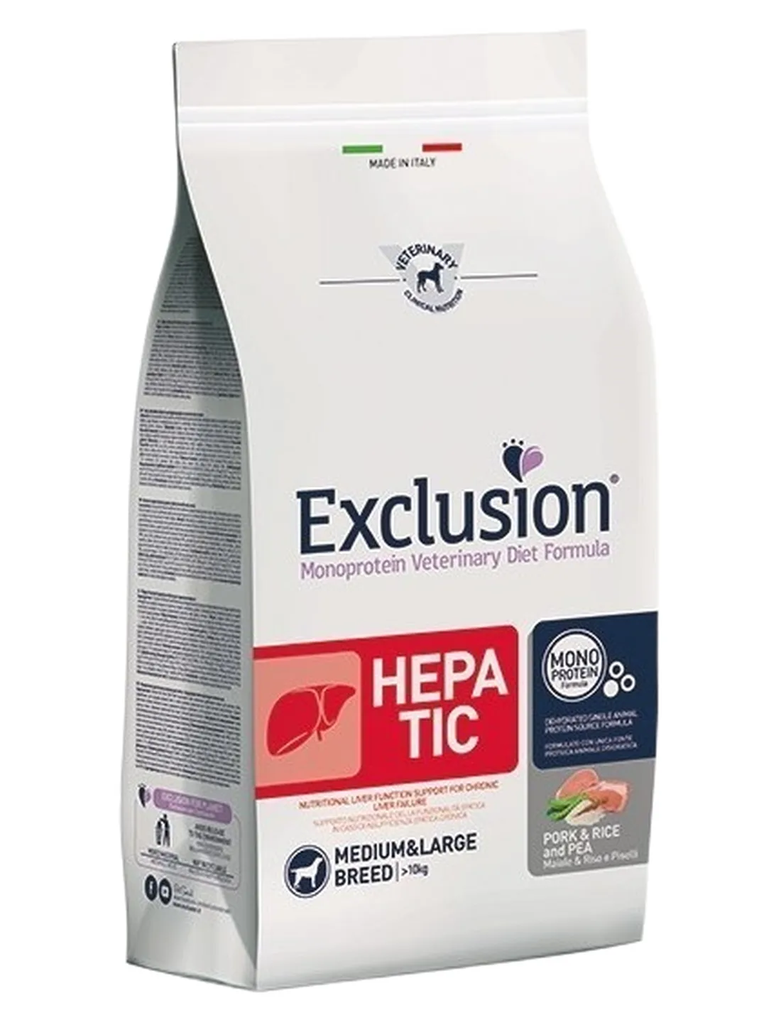 Exclusion diet formula hepatic maiale riso e piselli medium large breed 12 kg  
