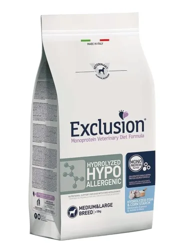Exclusion diet hydrolyzed hypoallergenic fish e corn starch medium large breed 12 kg