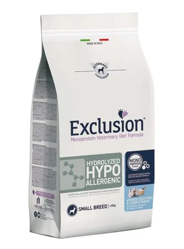Exclusion diet hydrolyzed hypoallergenic fish e corn starch small breed 2 kg