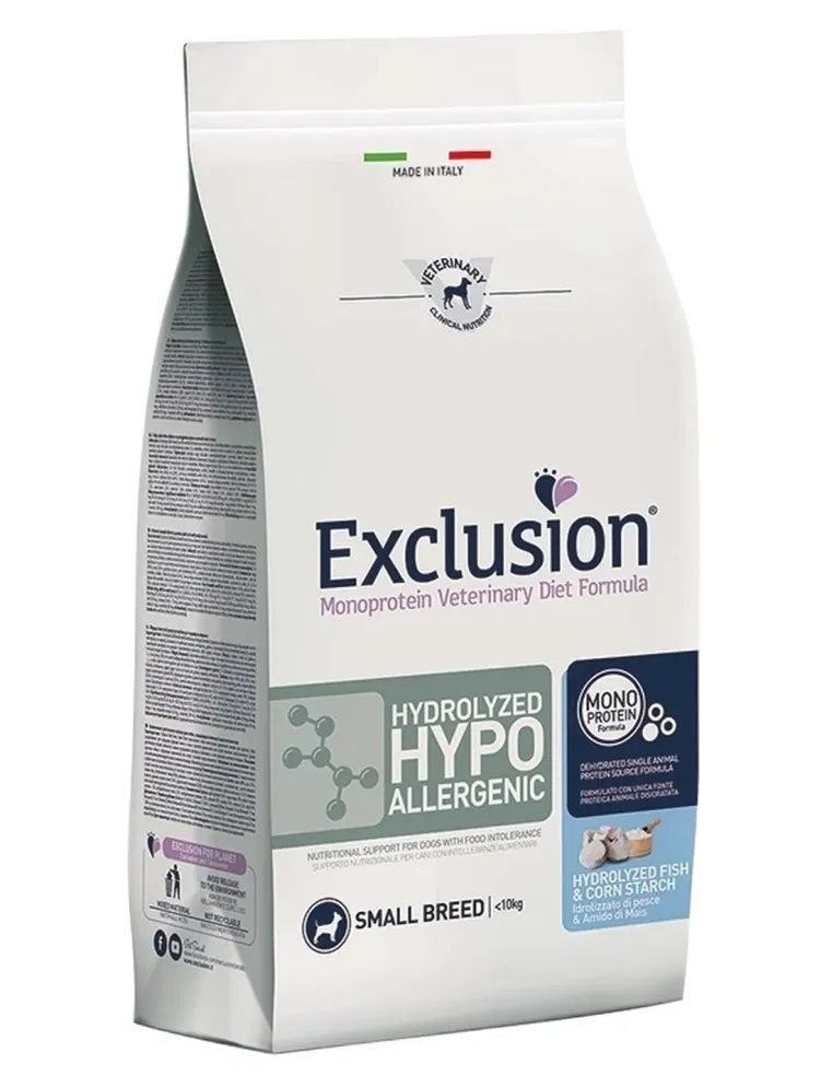 Exclusion diet hydrolyzed hypoallergenic fish e corn starch small breed 2 kg  
