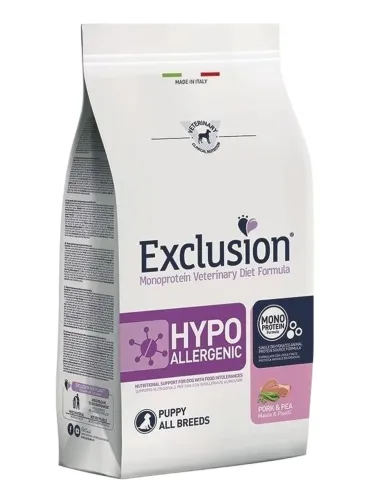 Exclusion diet formula hypoallergenic puppy maiale e piselli all breeds 12 kg