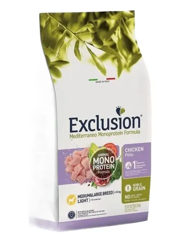 Exclusion mediterraneo adult light medium e large breed pollo 12 kg