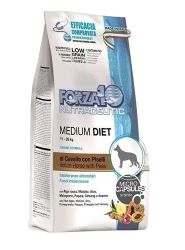 Forza 10 cane medium diet low grain al cavallo e piselli 12 kg  