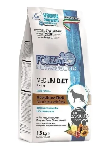 Forza 10 cane medium diet low grain al cavallo e piselli 1,5 kg