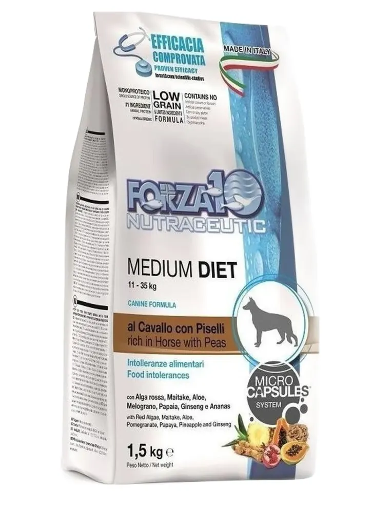 Forza 10 cane medium diet low grain al cavallo e piselli 1,5 kg  