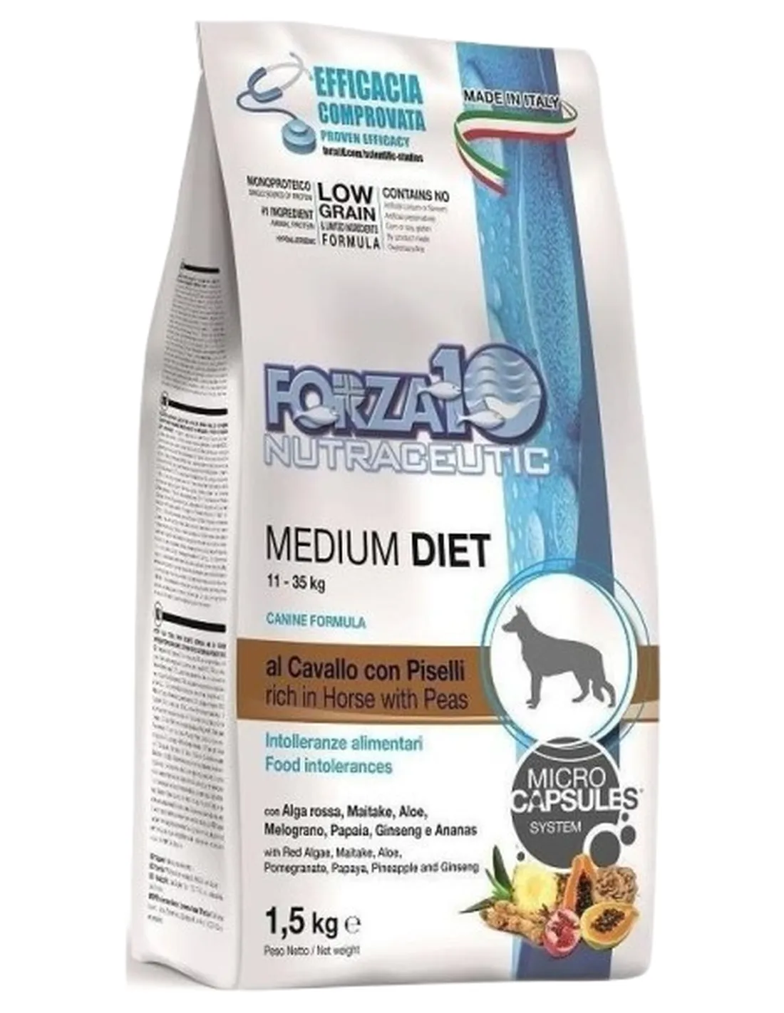 Forza 10 cane medium diet low grain al cavallo e piselli 1,5 kg  