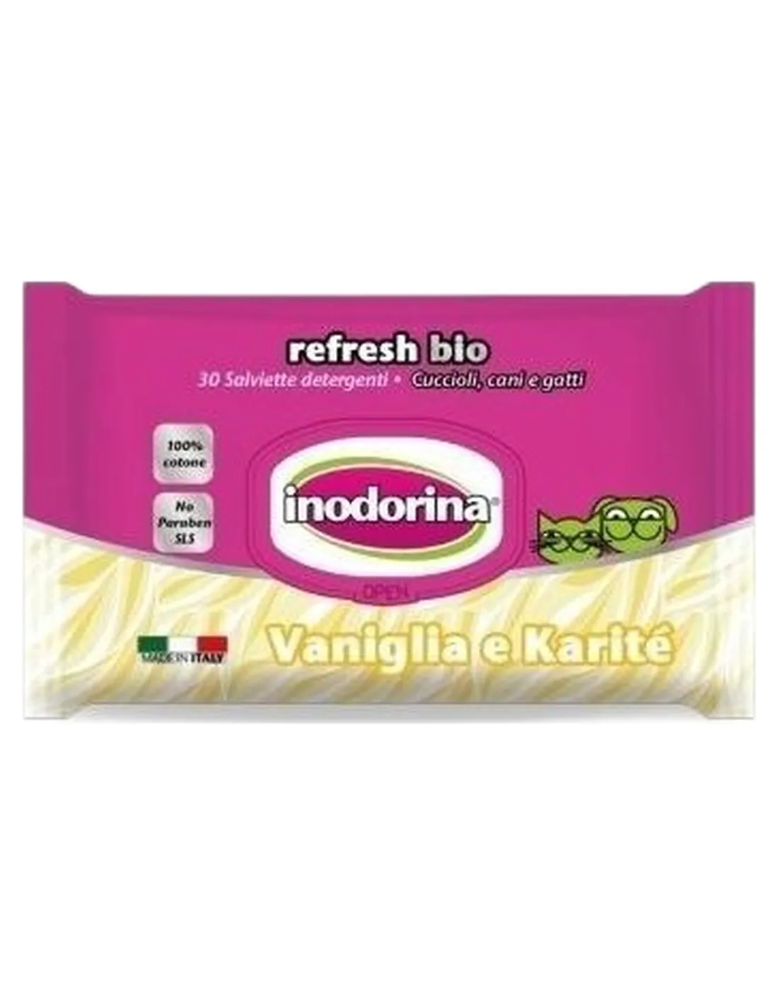 Inodorina refresh bio salviette al profumo di vaniglia e karite   Inodorina refresh bio salviette al profumo di vaniglia e karite