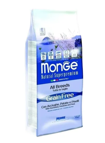 Monge cane grain free all breeds acciughe patate e piselli 12 kg  