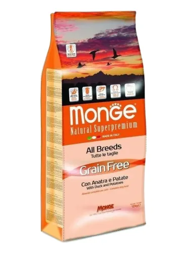 Monge cane grain free all breeds anatra e patate 12 kg