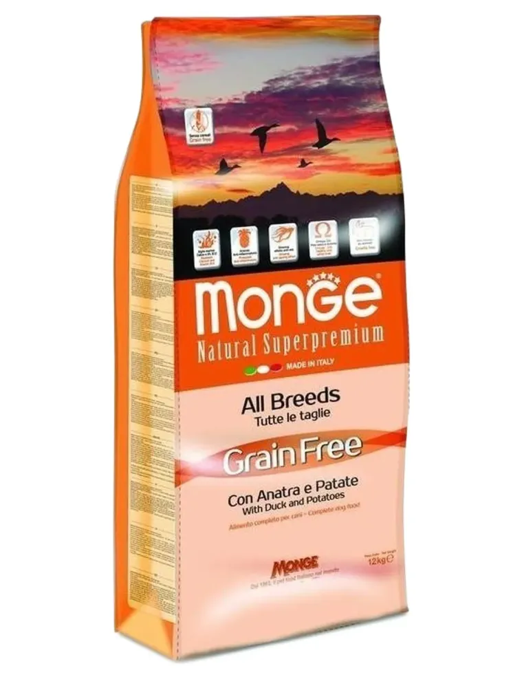Monge cane grain free all breeds anatra e patate 12 kg  