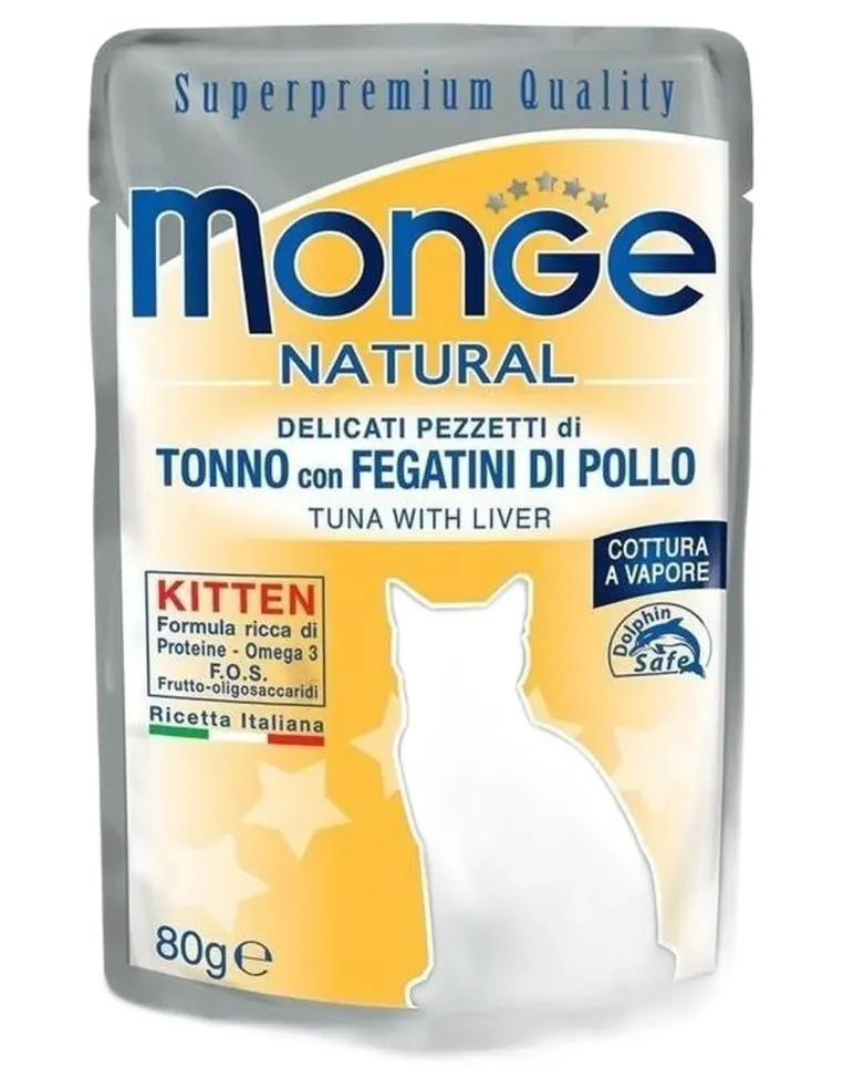 Monge gatto kitten tonno con fegatini di pollo bustina 80 gr  