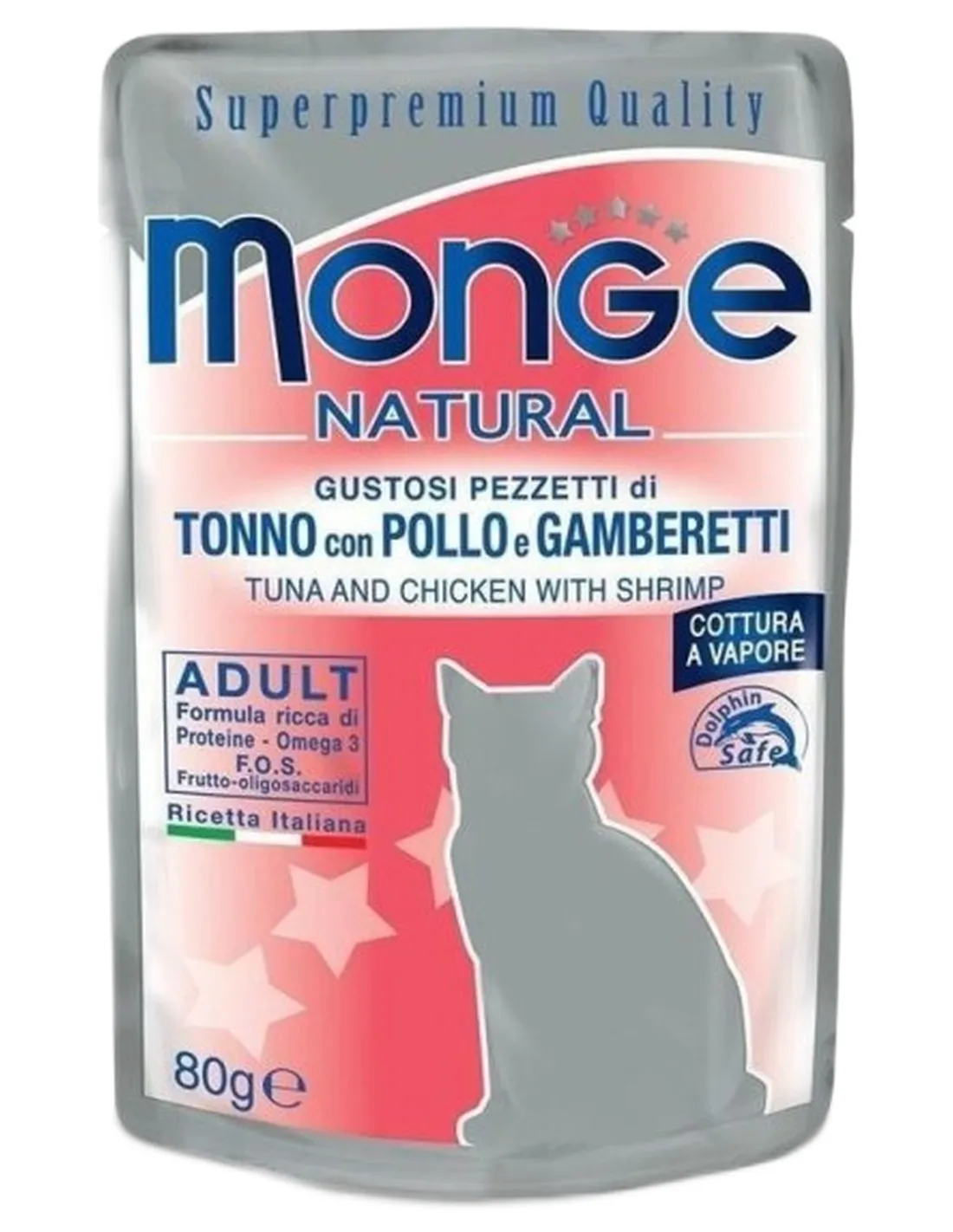 Monge gatto adult tonno con pollo e gamberetti bustina 80 gr   Monge gatto adult tonno con pollo e gamberetti bustina 80 gr