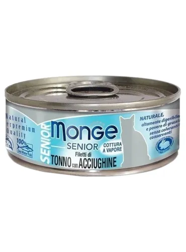 Monge gatto senior filetti di tonno con acciughine 80 gr  