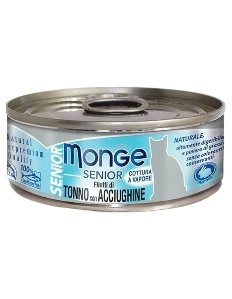 Monge gatto senior filetti di tonno con acciughine 80 gr  