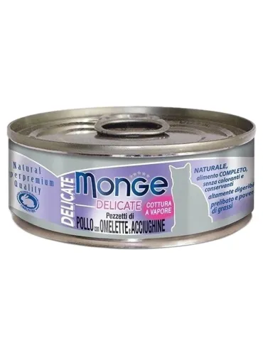 Monge gatto delicate pezzetti di pollo con omelette e acciughine 80 gr