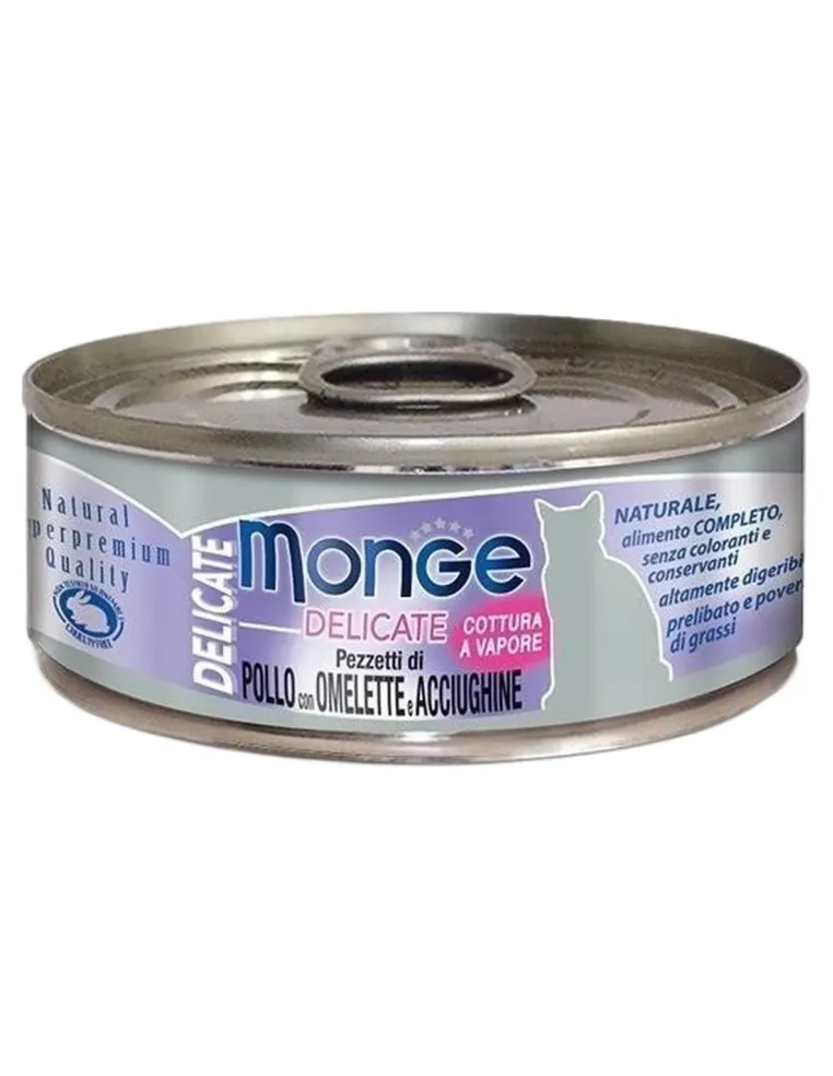 Monge gatto delicate pezzetti di pollo con omelette e acciughine 80 gr  