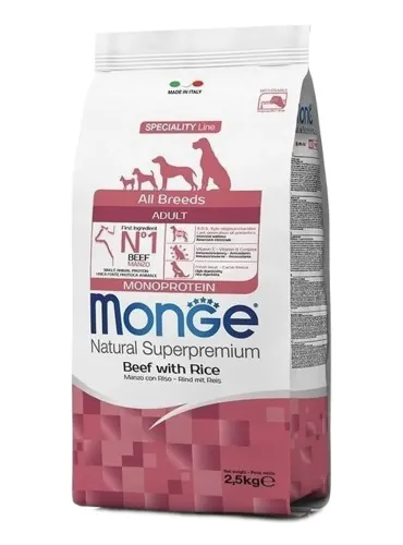 Monge cane adult all breeds monoproteico manzo e riso 2,5 kg
