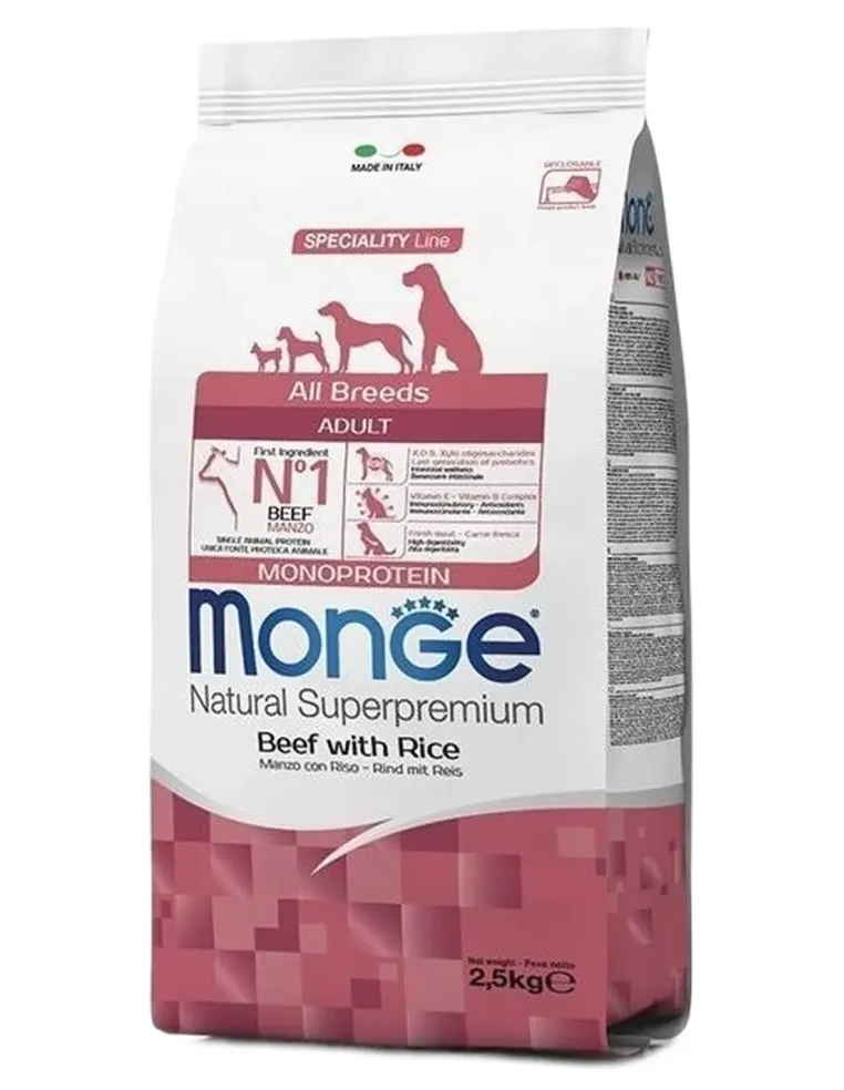 Monge cane adult all breeds monoproteico manzo e riso 2,5 kg  