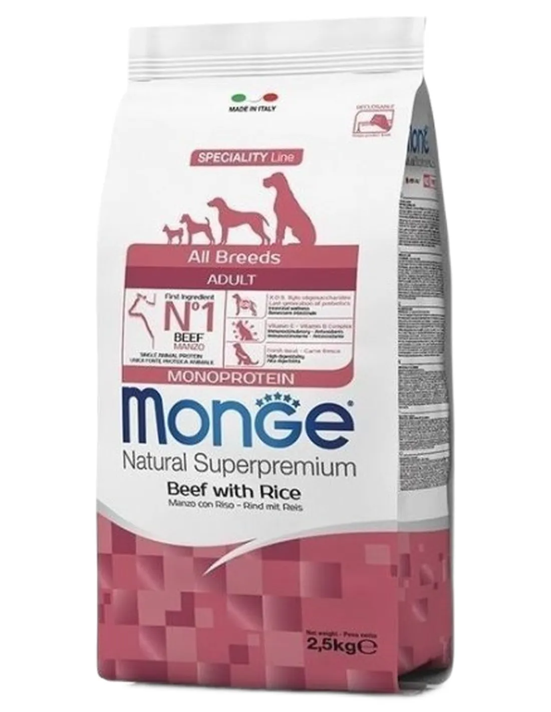 Monge cane adult all breeds monoproteico manzo e riso 2,5 kg  