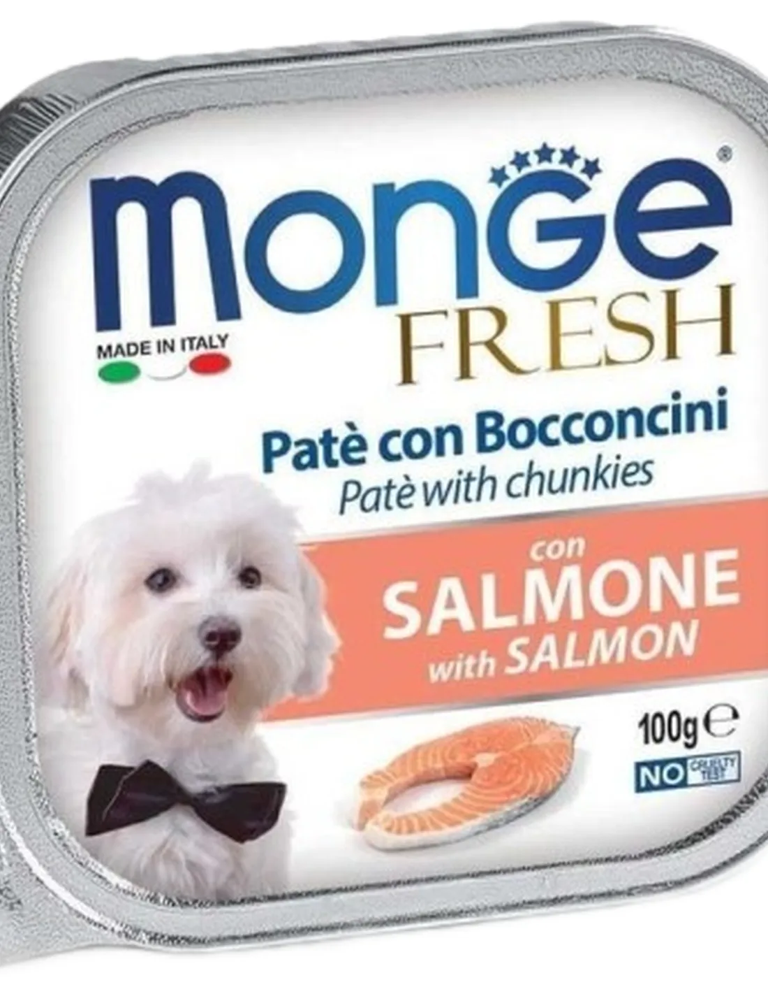 Monge cane fresh pate e bocconcini con salmone 100 gr   Monge cane fresh pate e bocconcini con salmone 100 gr