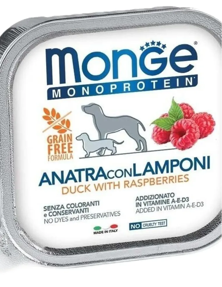 Monge cane monoprotein fruit anatra con lamponi 150 gr  