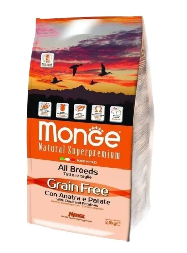 Monge cane grain free all breeds anatra e patate 2,5 kg  