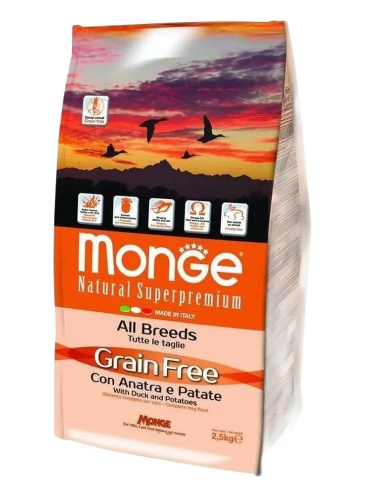 Monge cane grain free all breeds anatra e patate 2,5 kg  