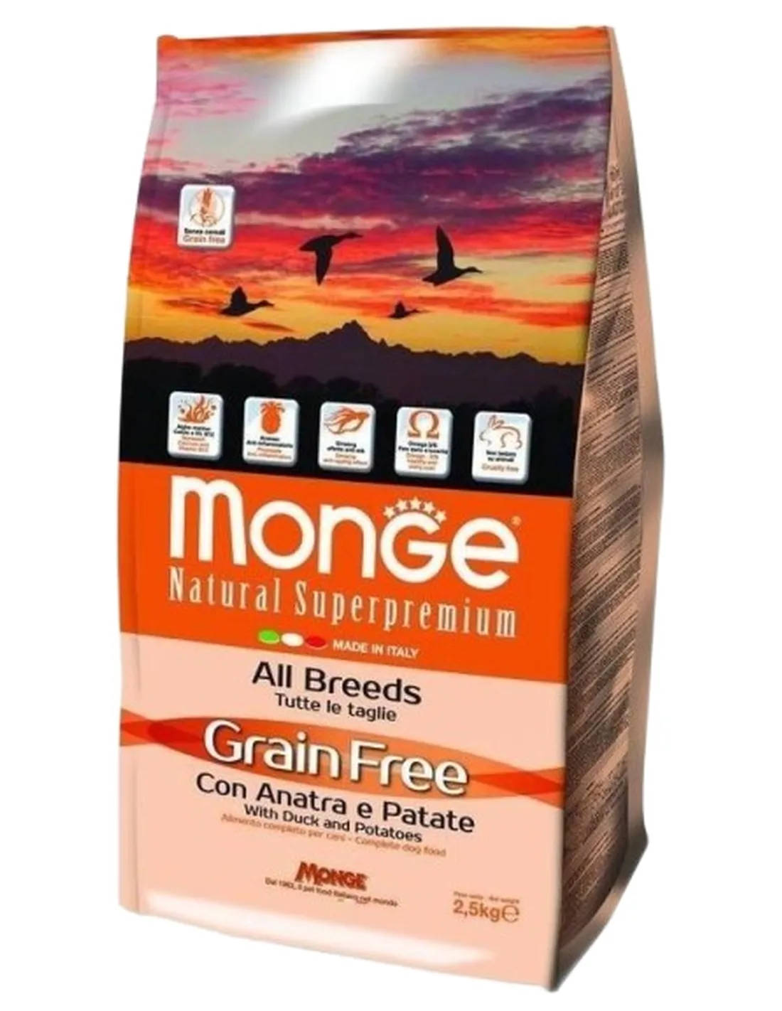 Monge cane grain free all breeds anatra e patate 2,5 kg  