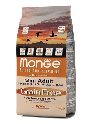 Monge cane grain free mini adult anatra e patate 2,5 kg