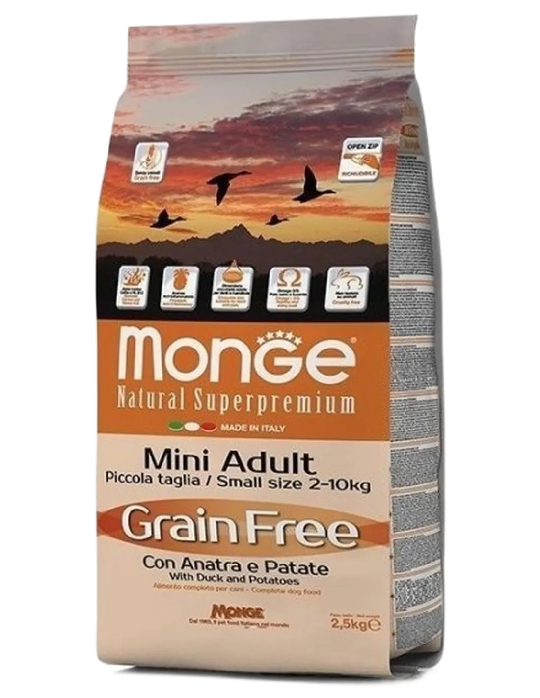 Monge cane grain free mini adult anatra e patate 2,5 kg  