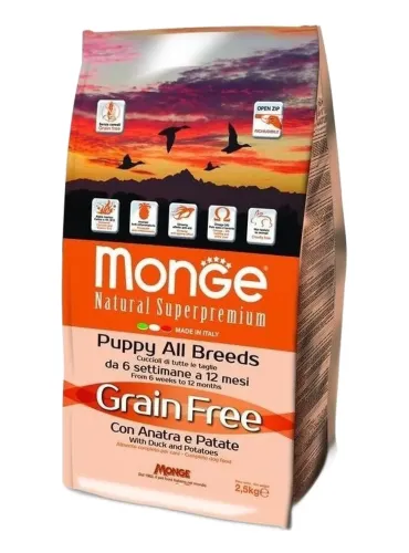 Monge cane grain free puppy all breeds anatra e patate 2,5 kg