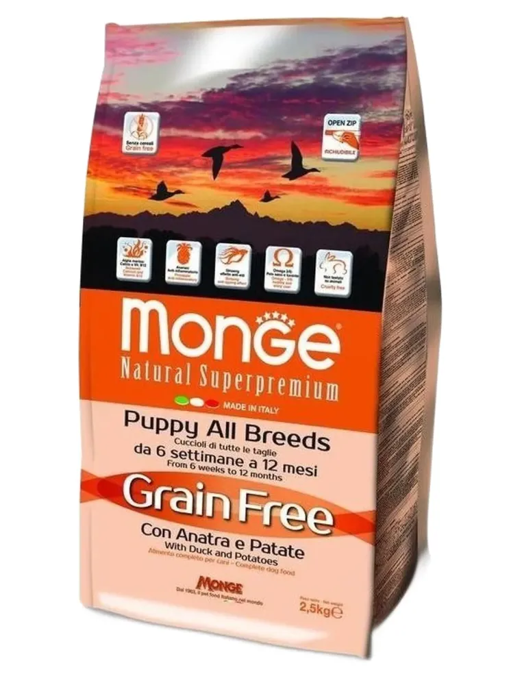Monge cane grain free puppy all breeds anatra e patate 2,5 kg  