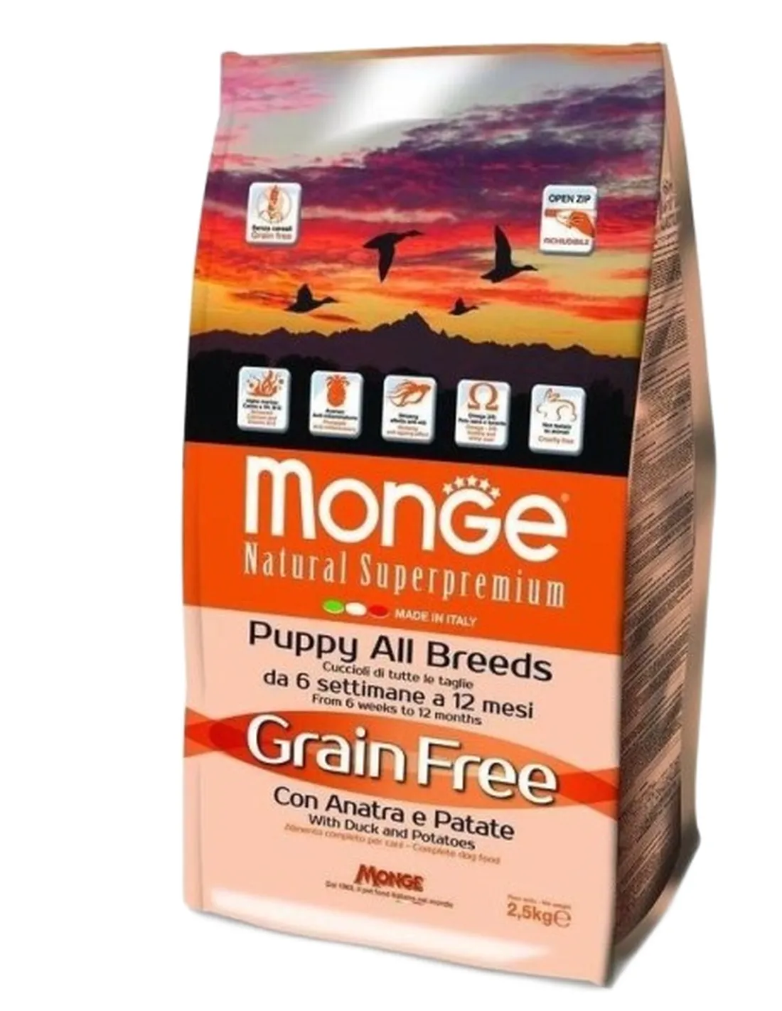 Monge cane grain free puppy all breeds anatra e patate 2,5 kg  