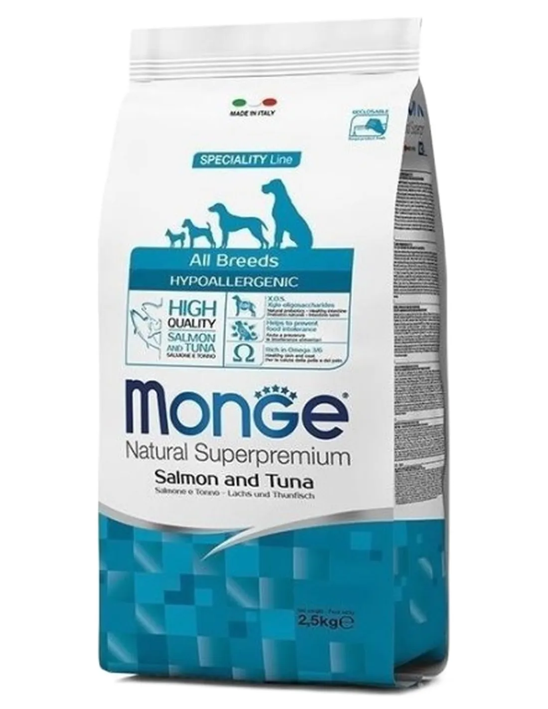 Monge cane hypoallergenic all breeds salmone e tonno 12 kg  