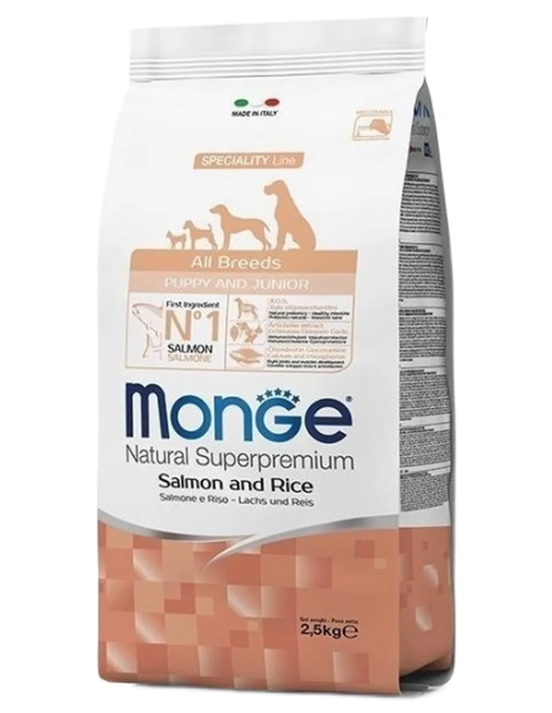 Monge cane puppy e junior all breeds salmone riso 12 kg  
