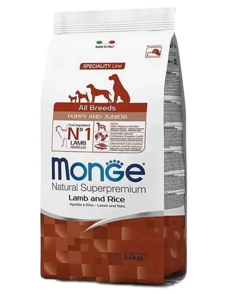 Monge cane puppy e junior all breeds agnello e riso 2,5 kg  