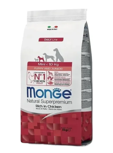Monge cane puppy e junior mini pollo 3 kg