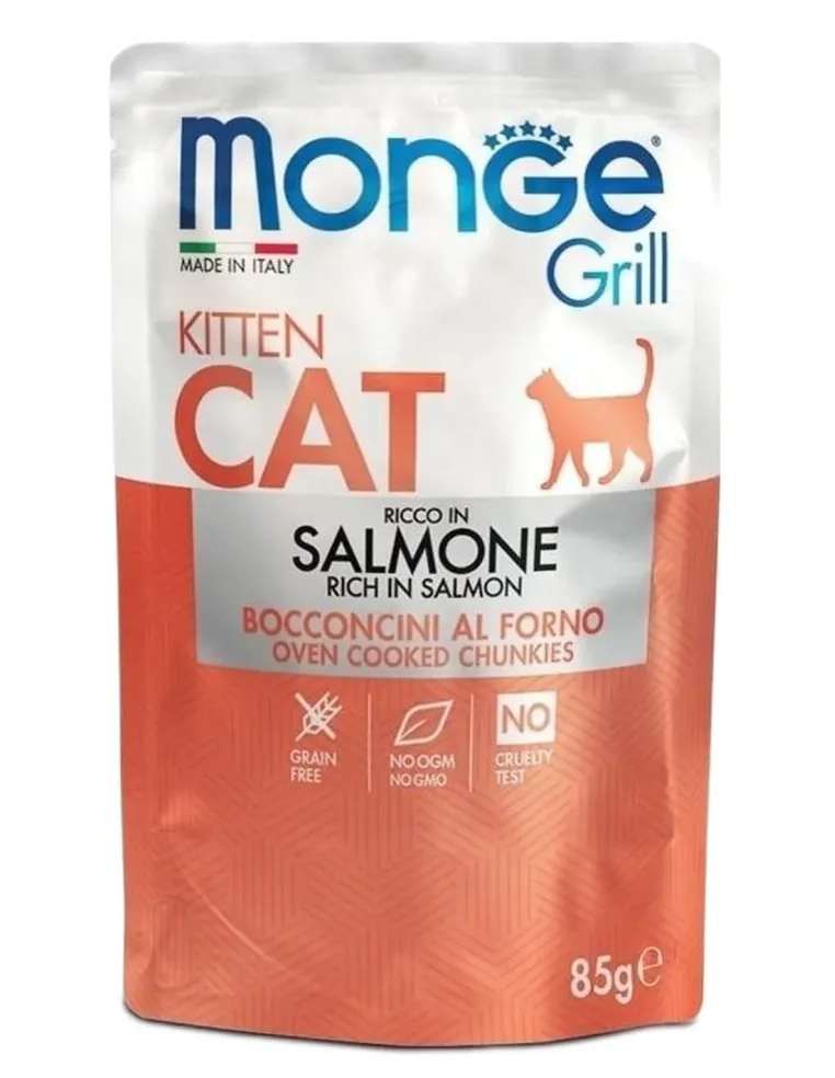 Monge gatto grill kitten bocconcini ricco in salmone busta 85 gr  